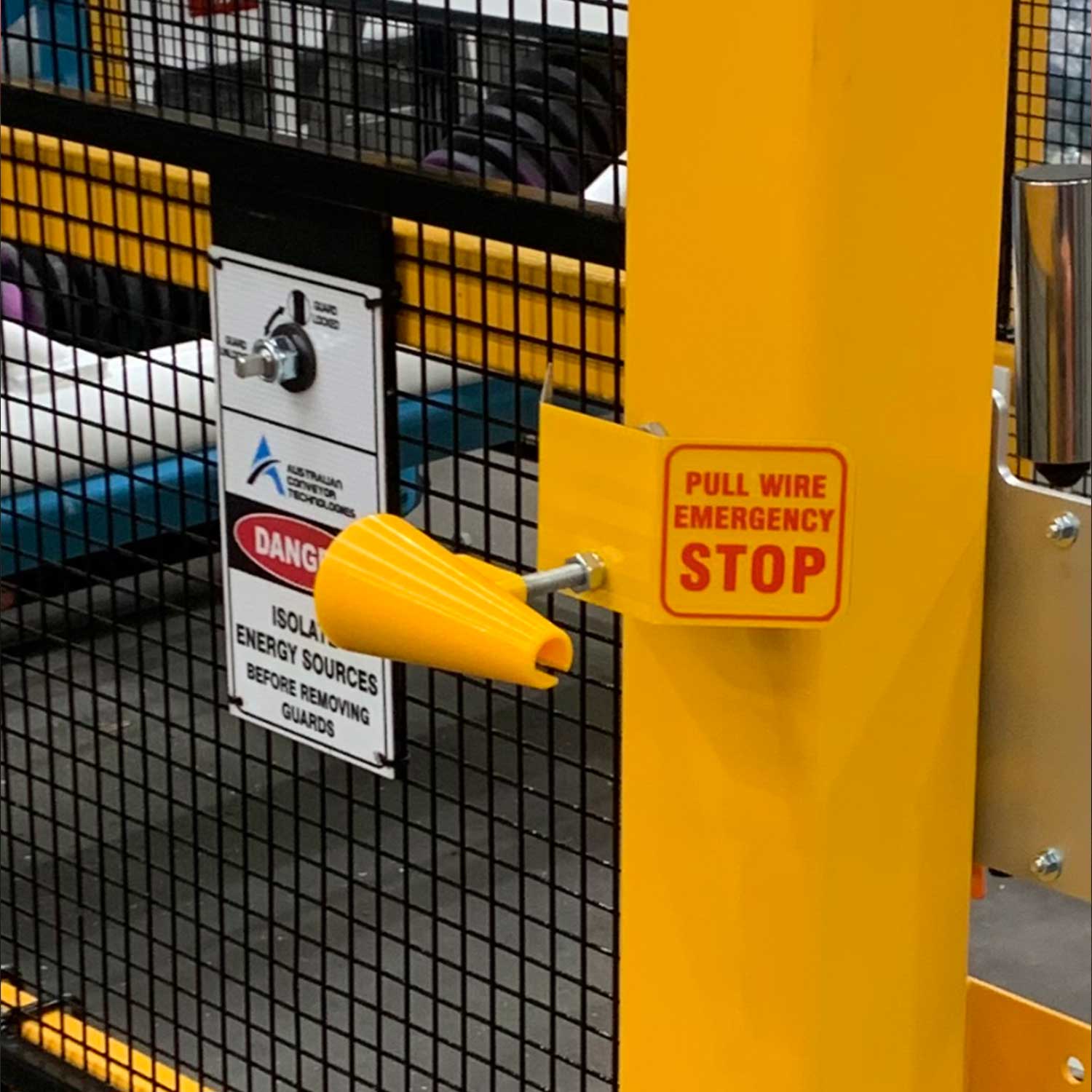 Conveyor Pigtail Emergency Stop Pullwire Sign